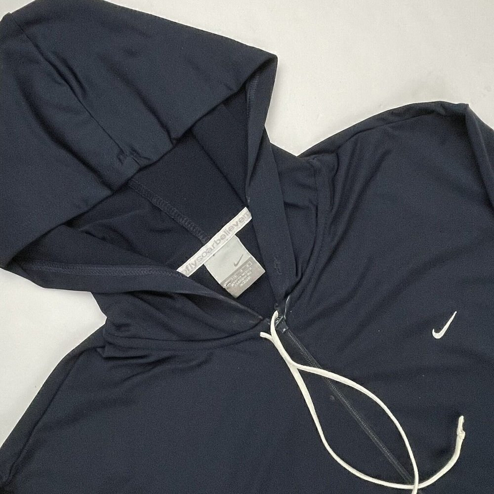 Nike Athletic Hooded Active Jacket Women’s L(12/14) Poly Stretch Run Sports Blue